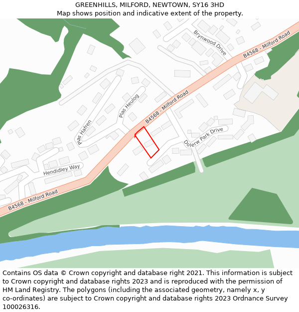 GREENHILLS, MILFORD, NEWTOWN, SY16 3HD: Location map and indicative extent of plot