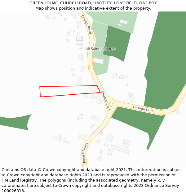 GREENHOLME, CHURCH ROAD, HARTLEY, LONGFIELD, DA3 8DY: Location map and indicative extent of plot