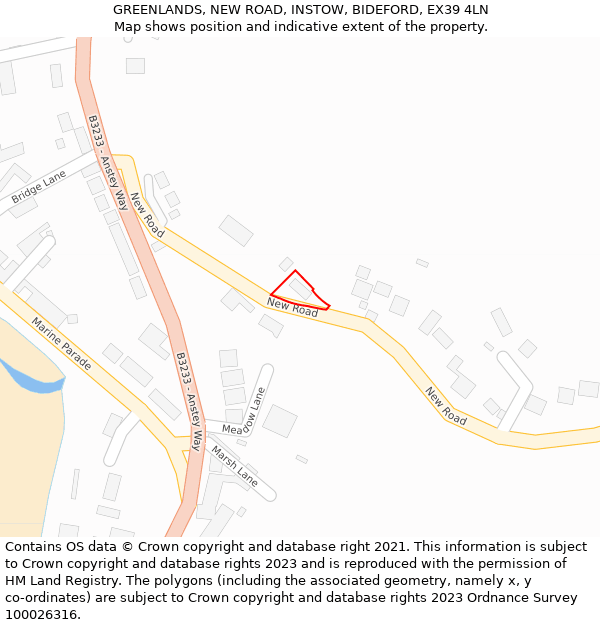 GREENLANDS, NEW ROAD, INSTOW, BIDEFORD, EX39 4LN: Location map and indicative extent of plot