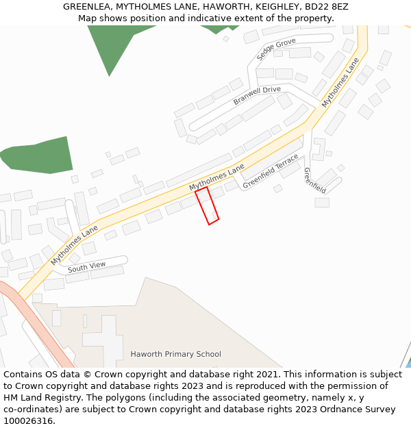 GREENLEA, MYTHOLMES LANE, HAWORTH, KEIGHLEY, BD22 8EZ: Location map and indicative extent of plot