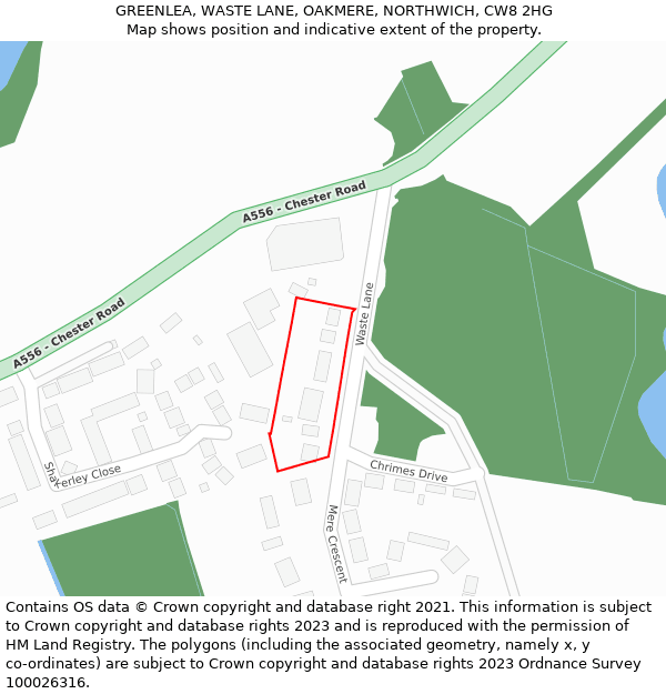 GREENLEA, WASTE LANE, OAKMERE, NORTHWICH, CW8 2HG: Location map and indicative extent of plot