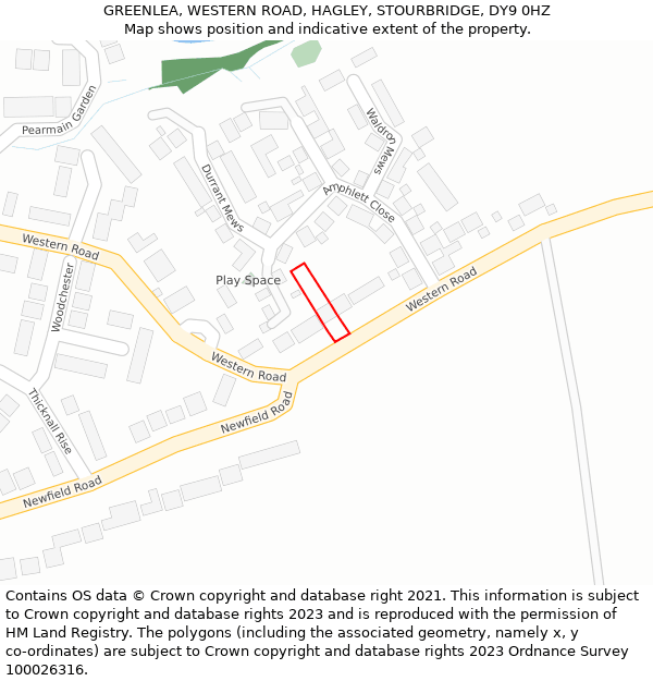 GREENLEA, WESTERN ROAD, HAGLEY, STOURBRIDGE, DY9 0HZ: Location map and indicative extent of plot
