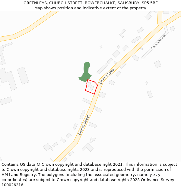 GREENLEAS, CHURCH STREET, BOWERCHALKE, SALISBURY, SP5 5BE: Location map and indicative extent of plot
