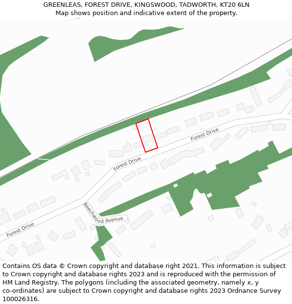 GREENLEAS, FOREST DRIVE, KINGSWOOD, TADWORTH, KT20 6LN: Location map and indicative extent of plot
