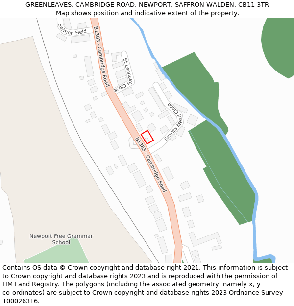GREENLEAVES, CAMBRIDGE ROAD, NEWPORT, SAFFRON WALDEN, CB11 3TR: Location map and indicative extent of plot