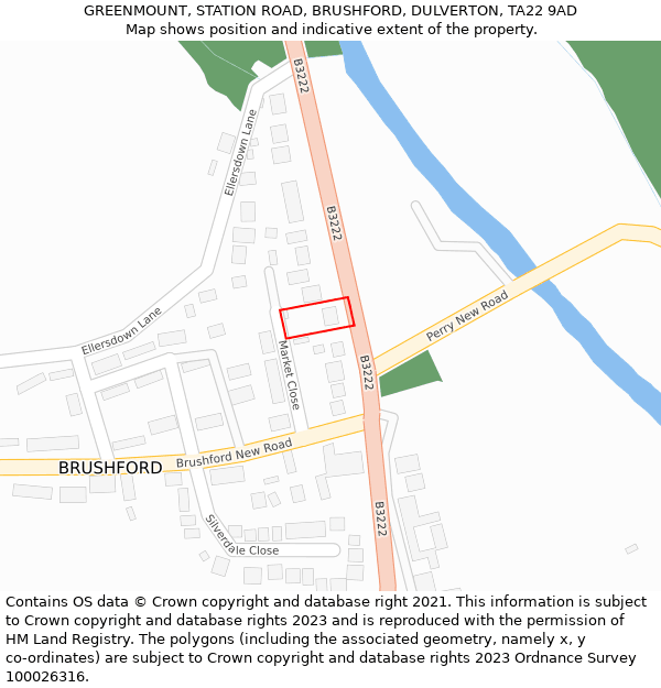 GREENMOUNT, STATION ROAD, BRUSHFORD, DULVERTON, TA22 9AD: Location map and indicative extent of plot