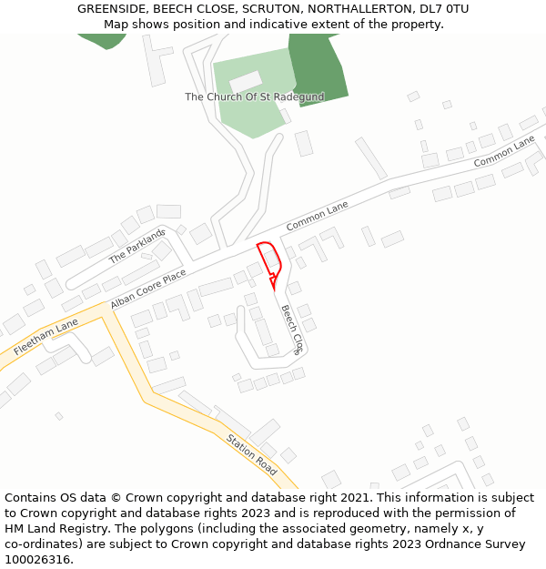 GREENSIDE, BEECH CLOSE, SCRUTON, NORTHALLERTON, DL7 0TU: Location map and indicative extent of plot