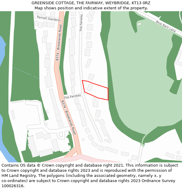 GREENSIDE COTTAGE, THE FAIRWAY, WEYBRIDGE, KT13 0RZ: Location map and indicative extent of plot