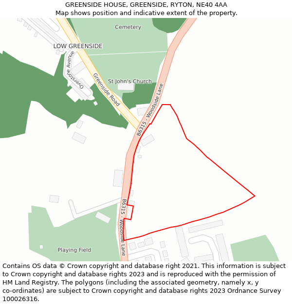 GREENSIDE HOUSE, GREENSIDE, RYTON, NE40 4AA: Location map and indicative extent of plot