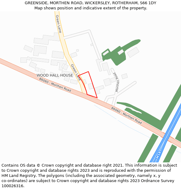 GREENSIDE, MORTHEN ROAD, WICKERSLEY, ROTHERHAM, S66 1DY: Location map and indicative extent of plot