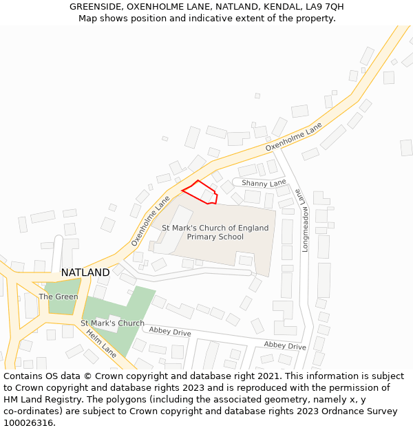 GREENSIDE, OXENHOLME LANE, NATLAND, KENDAL, LA9 7QH: Location map and indicative extent of plot