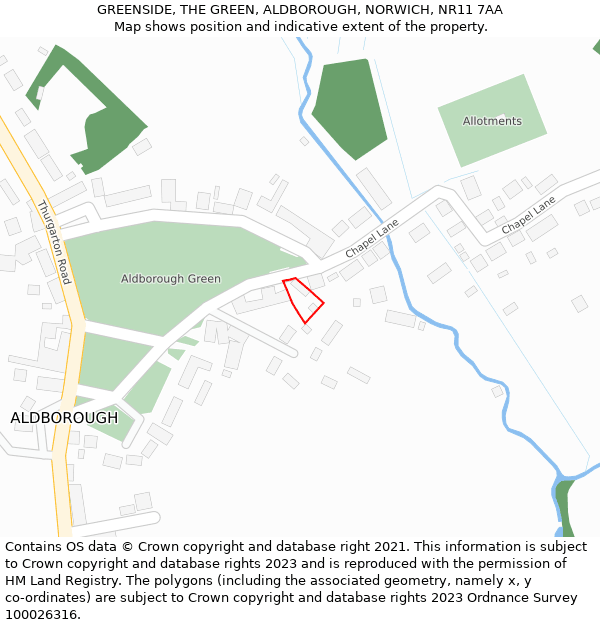 GREENSIDE, THE GREEN, ALDBOROUGH, NORWICH, NR11 7AA: Location map and indicative extent of plot