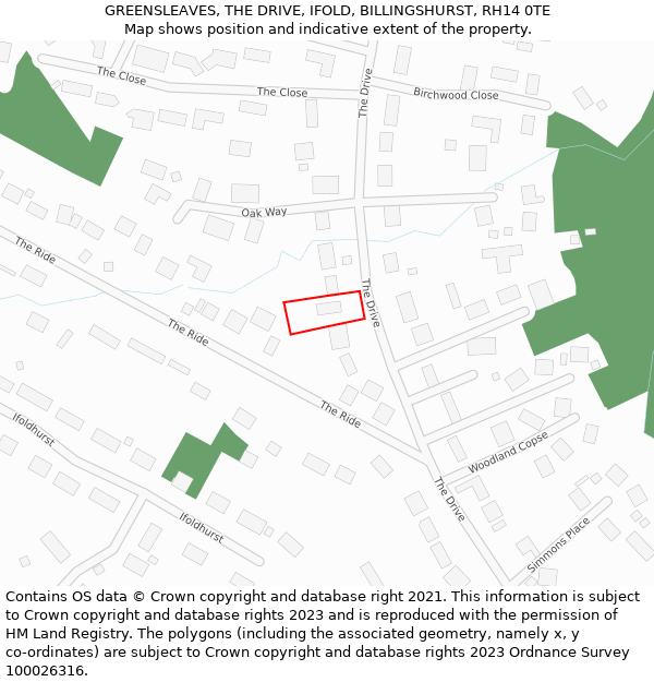 GREENSLEAVES, THE DRIVE, IFOLD, BILLINGSHURST, RH14 0TE: Location map and indicative extent of plot