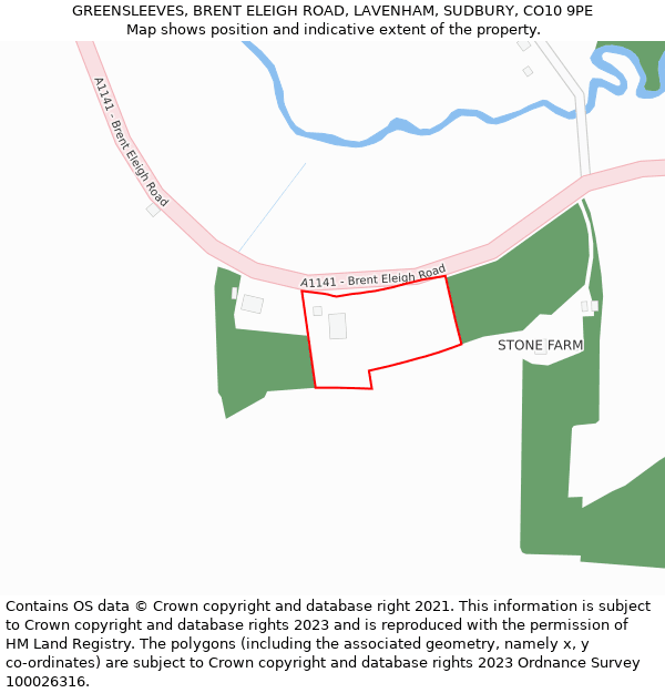 GREENSLEEVES, BRENT ELEIGH ROAD, LAVENHAM, SUDBURY, CO10 9PE: Location map and indicative extent of plot