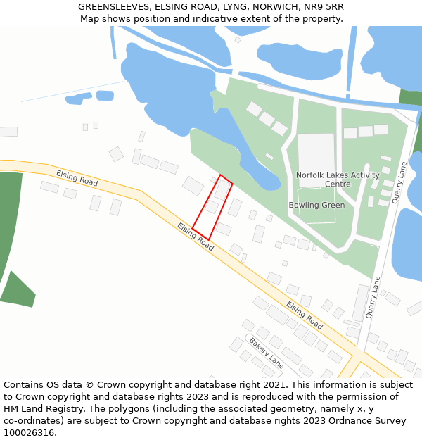 GREENSLEEVES, ELSING ROAD, LYNG, NORWICH, NR9 5RR: Location map and indicative extent of plot