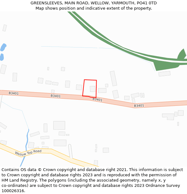 GREENSLEEVES, MAIN ROAD, WELLOW, YARMOUTH, PO41 0TD: Location map and indicative extent of plot