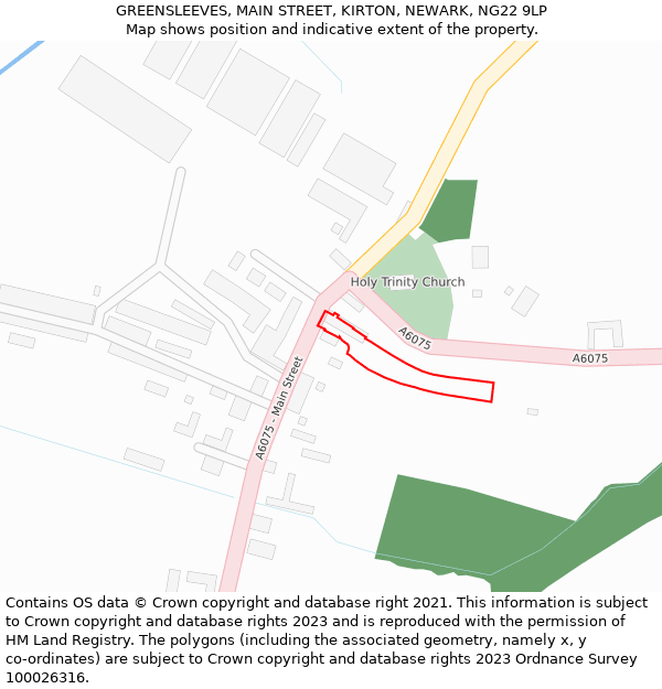 GREENSLEEVES, MAIN STREET, KIRTON, NEWARK, NG22 9LP: Location map and indicative extent of plot