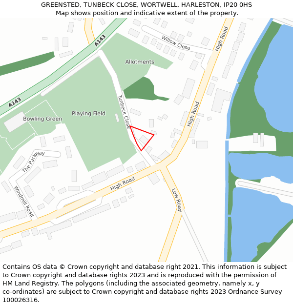 GREENSTED, TUNBECK CLOSE, WORTWELL, HARLESTON, IP20 0HS: Location map and indicative extent of plot