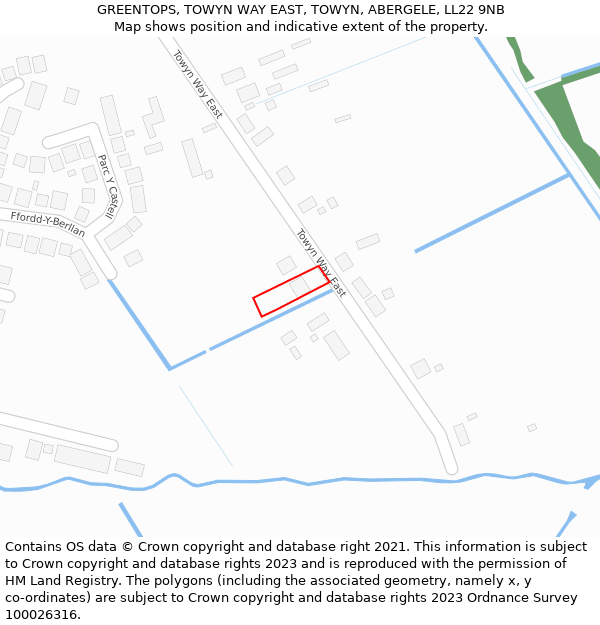 GREENTOPS, TOWYN WAY EAST, TOWYN, ABERGELE, LL22 9NB: Location map and indicative extent of plot