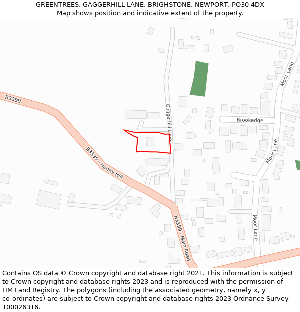 GREENTREES, GAGGERHILL LANE, BRIGHSTONE, NEWPORT, PO30 4DX: Location map and indicative extent of plot