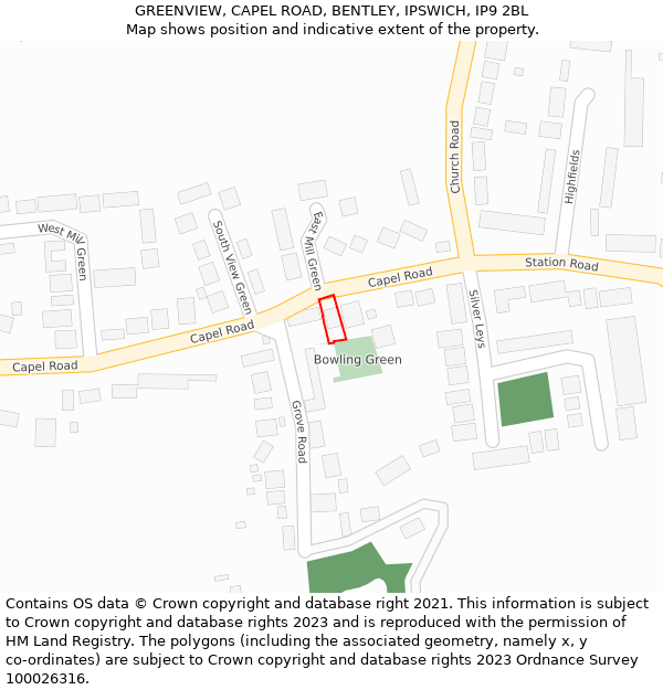 GREENVIEW, CAPEL ROAD, BENTLEY, IPSWICH, IP9 2BL: Location map and indicative extent of plot