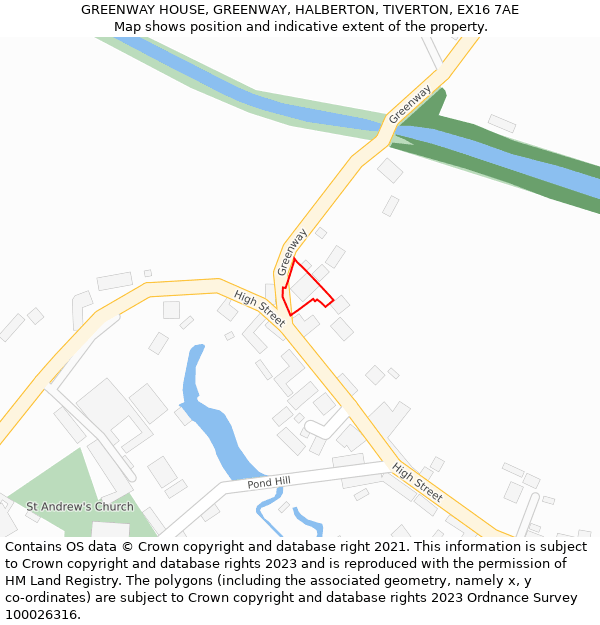 GREENWAY HOUSE, GREENWAY, HALBERTON, TIVERTON, EX16 7AE: Location map and indicative extent of plot