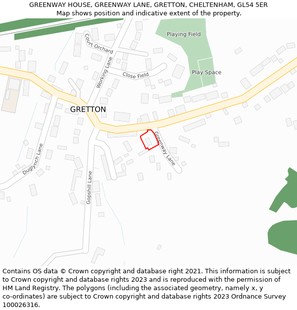 GREENWAY HOUSE, GREENWAY LANE, GRETTON, CHELTENHAM, GL54 5ER: Location map and indicative extent of plot