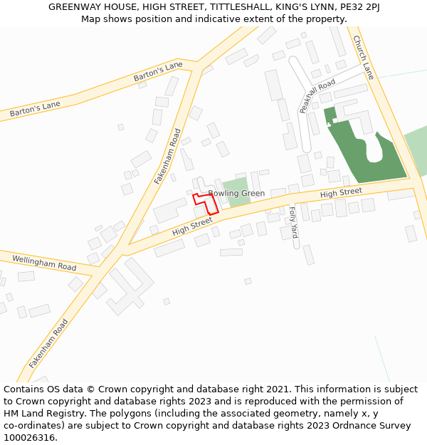 GREENWAY HOUSE, HIGH STREET, TITTLESHALL, KING'S LYNN, PE32 2PJ: Location map and indicative extent of plot