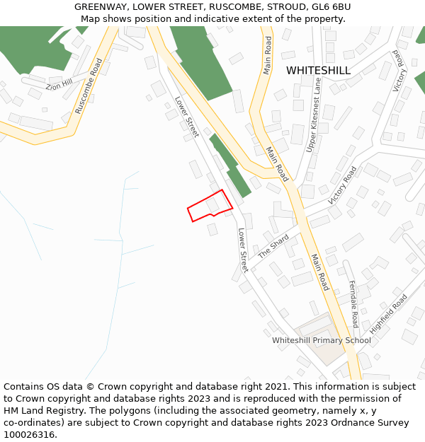 GREENWAY, LOWER STREET, RUSCOMBE, STROUD, GL6 6BU: Location map and indicative extent of plot