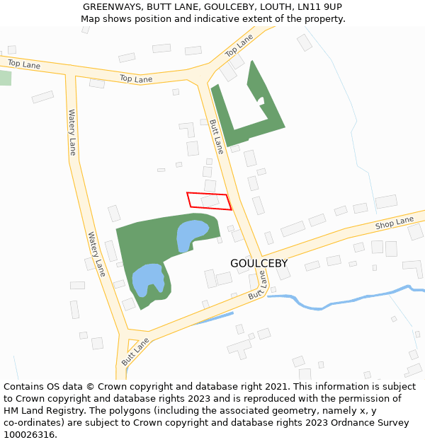 GREENWAYS, BUTT LANE, GOULCEBY, LOUTH, LN11 9UP: Location map and indicative extent of plot