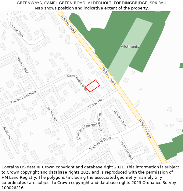 GREENWAYS, CAMEL GREEN ROAD, ALDERHOLT, FORDINGBRIDGE, SP6 3AU: Location map and indicative extent of plot