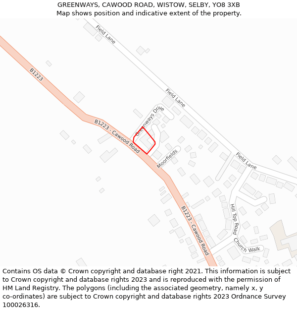 GREENWAYS, CAWOOD ROAD, WISTOW, SELBY, YO8 3XB: Location map and indicative extent of plot