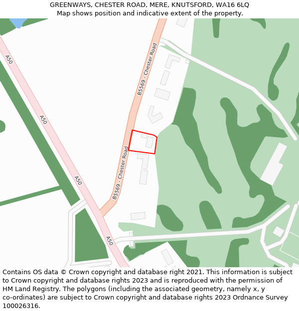 GREENWAYS, CHESTER ROAD, MERE, KNUTSFORD, WA16 6LQ: Location map and indicative extent of plot
