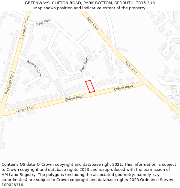 GREENWAYS, CLIFTON ROAD, PARK BOTTOM, REDRUTH, TR15 3UA: Location map and indicative extent of plot