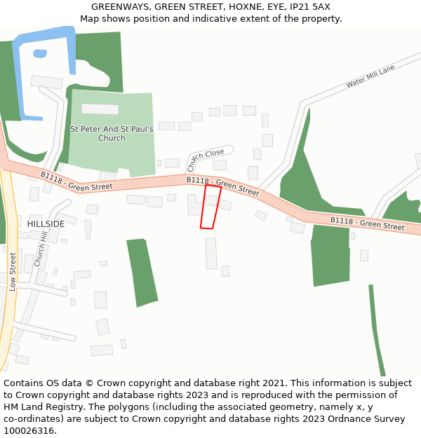 GREENWAYS, GREEN STREET, HOXNE, EYE, IP21 5AX: Location map and indicative extent of plot