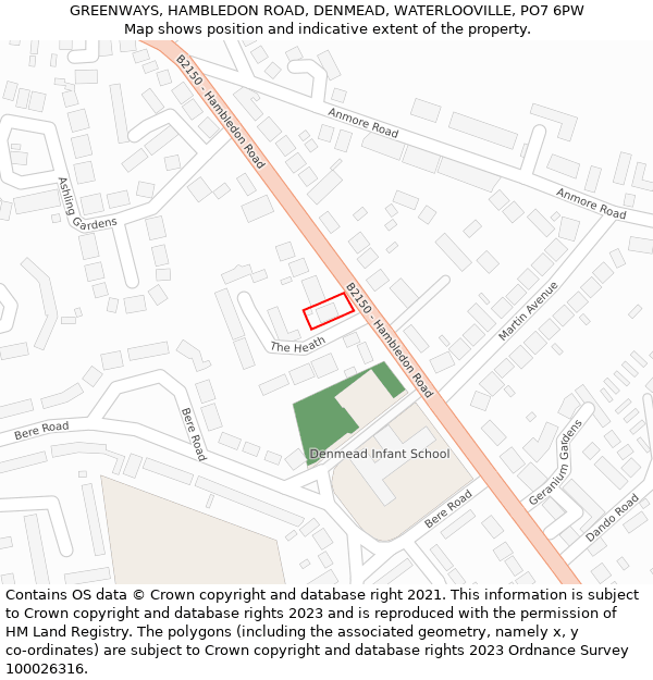 GREENWAYS, HAMBLEDON ROAD, DENMEAD, WATERLOOVILLE, PO7 6PW: Location map and indicative extent of plot