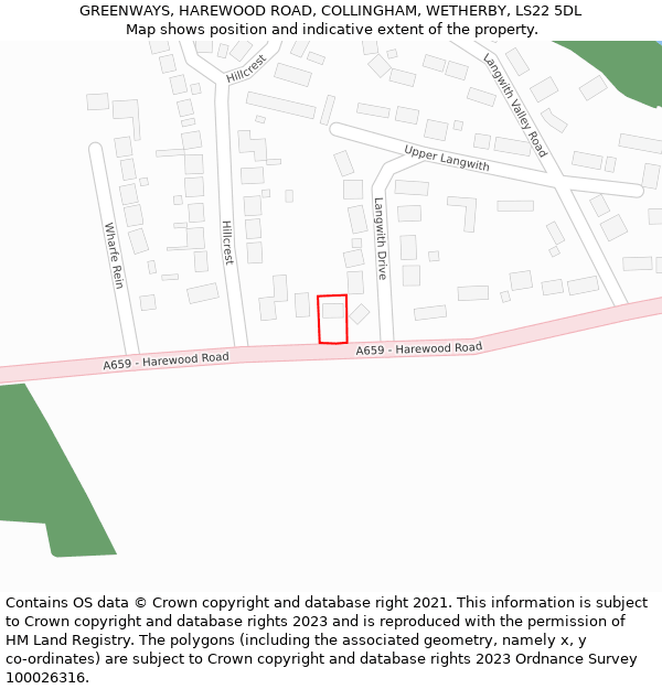 GREENWAYS, HAREWOOD ROAD, COLLINGHAM, WETHERBY, LS22 5DL: Location map and indicative extent of plot