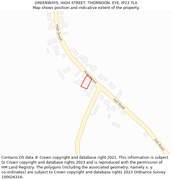 GREENWAYS, HIGH STREET, THORNDON, EYE, IP23 7LX: Location map and indicative extent of plot