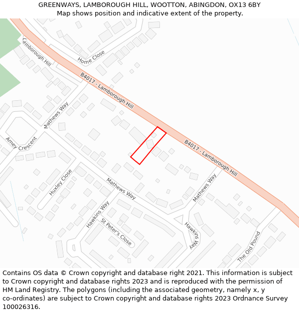 GREENWAYS, LAMBOROUGH HILL, WOOTTON, ABINGDON, OX13 6BY: Location map and indicative extent of plot