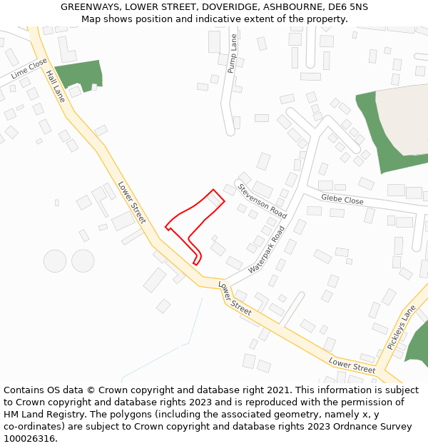 GREENWAYS, LOWER STREET, DOVERIDGE, ASHBOURNE, DE6 5NS: Location map and indicative extent of plot
