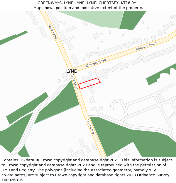 GREENWAYS, LYNE LANE, LYNE, CHERTSEY, KT16 0AL: Location map and indicative extent of plot