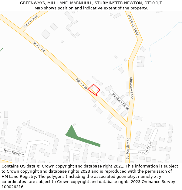 GREENWAYS, MILL LANE, MARNHULL, STURMINSTER NEWTON, DT10 1JT: Location map and indicative extent of plot