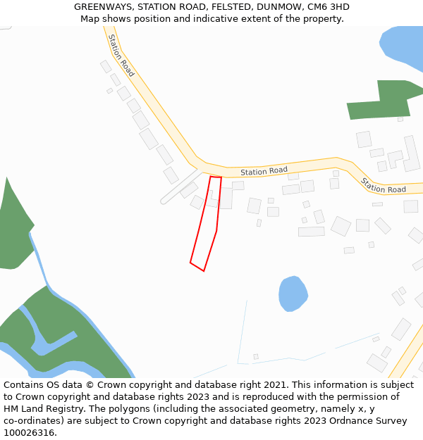 GREENWAYS, STATION ROAD, FELSTED, DUNMOW, CM6 3HD: Location map and indicative extent of plot