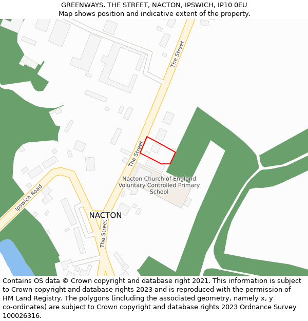 GREENWAYS, THE STREET, NACTON, IPSWICH, IP10 0EU: Location map and indicative extent of plot