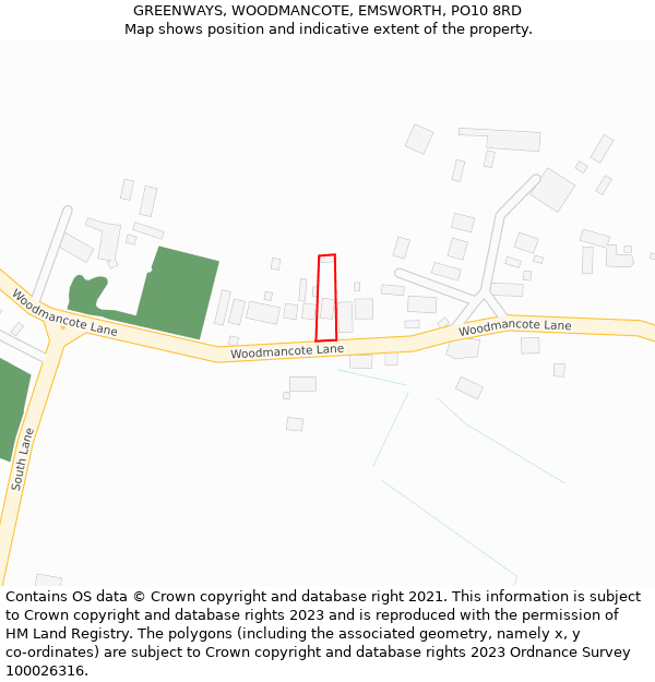 GREENWAYS, WOODMANCOTE, EMSWORTH, PO10 8RD: Location map and indicative extent of plot