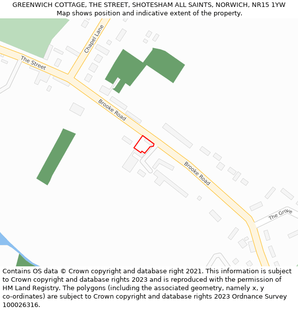GREENWICH COTTAGE, THE STREET, SHOTESHAM ALL SAINTS, NORWICH, NR15 1YW: Location map and indicative extent of plot
