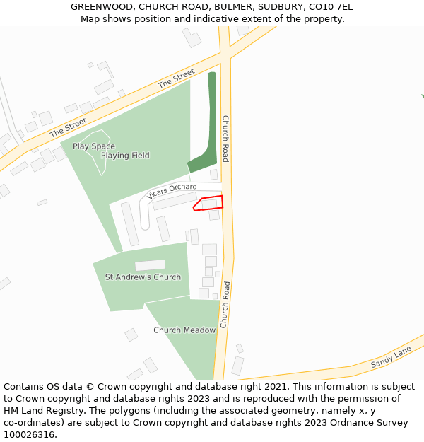 GREENWOOD, CHURCH ROAD, BULMER, SUDBURY, CO10 7EL: Location map and indicative extent of plot