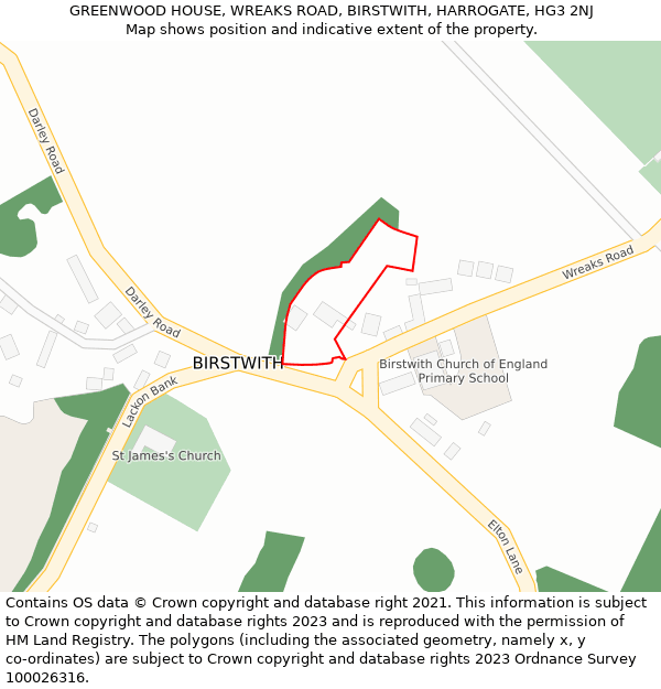 GREENWOOD HOUSE, WREAKS ROAD, BIRSTWITH, HARROGATE, HG3 2NJ: Location map and indicative extent of plot