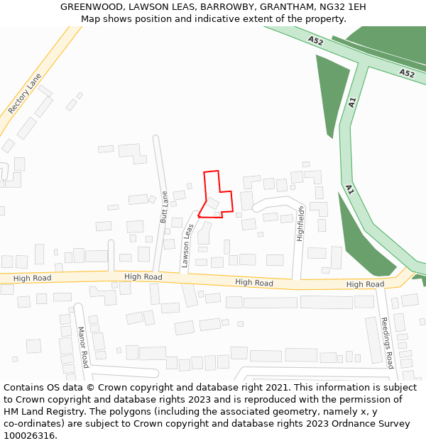 GREENWOOD, LAWSON LEAS, BARROWBY, GRANTHAM, NG32 1EH: Location map and indicative extent of plot