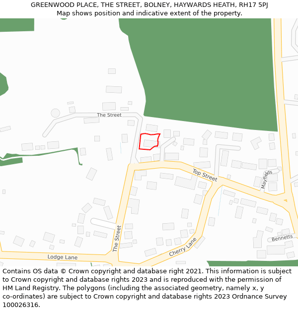 GREENWOOD PLACE, THE STREET, BOLNEY, HAYWARDS HEATH, RH17 5PJ: Location map and indicative extent of plot